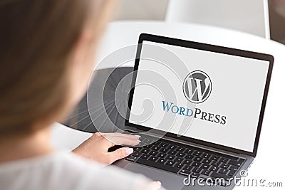 Laptop with logotype - WordPress Editorial Stock Photo