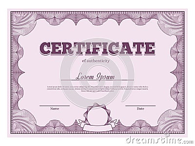 Guilloche certificate. Authenticity secure document with geometric lines pattern frame, official diploma vector template Vector Illustration