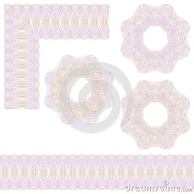 Guilloche rosette and borders Vector Illustration