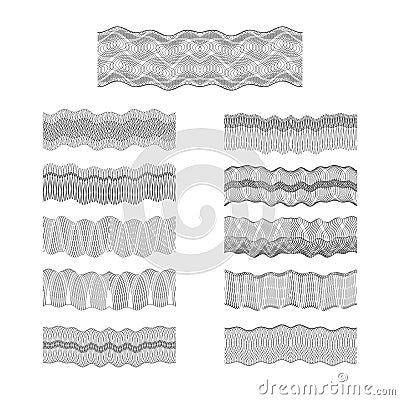 Guilloche vector borders set engraving money pattern texture Vector Illustration