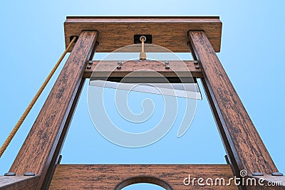 Guillotine, bottom view against blue sky. 3D rendering Stock Photo