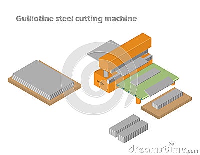 Guillotine steel cutting machine in factory, metal steel sheet industry Vector Illustration