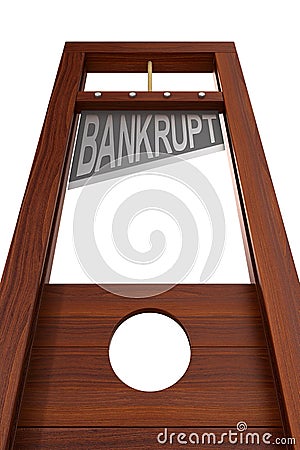 Guillotine with text bankrupt on white background. Isolated 3d illustration Cartoon Illustration