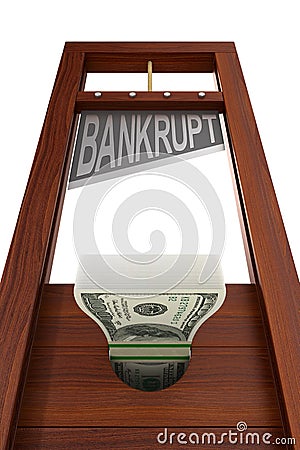 Guillotine with text bankrupt on white background. Isolated 3d illustration Cartoon Illustration