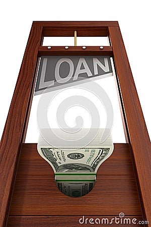 Guillotine with text loan on white background. Isolated 3d illustration Cartoon Illustration