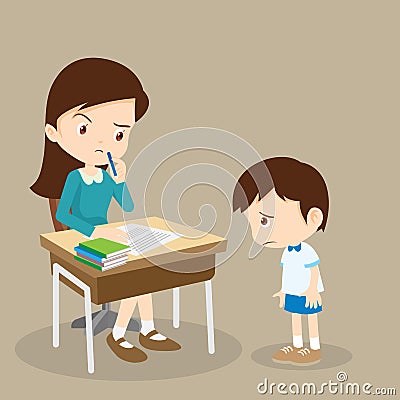 Guilty student boy and teacher Vector Illustration