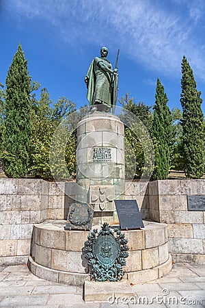 View at the Dom Afonso Henriques statue, iconic monument sculpture, the first king of Portugal, on Guimares city downtown Editorial Stock Photo