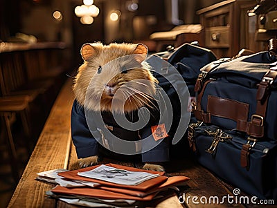 Guinea pig in postman outfit with letters Stock Photo