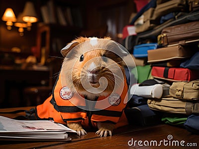 Guinea pig in postman outfit with letters Stock Photo