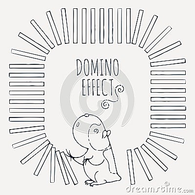 Guinea pig starts a chain of dominoes. Figured frame for children`s cards. Vector Illustration