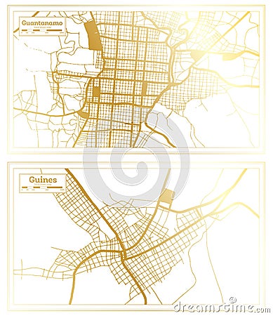 Guines and Guantanamo Cuba City Map Set Stock Photo