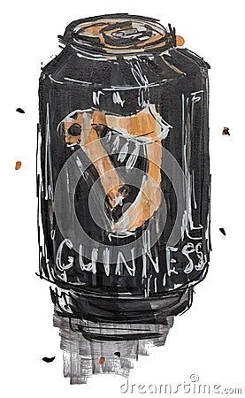 Guinnes beer can hand drawn marker sketch Vector Illustration