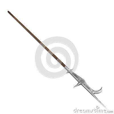 Guisarme Pole Weapon on white. 3D illustration Cartoon Illustration