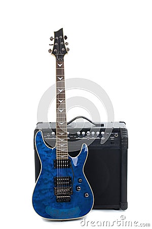 Guitar amplifier and electric-guitar Stock Photo