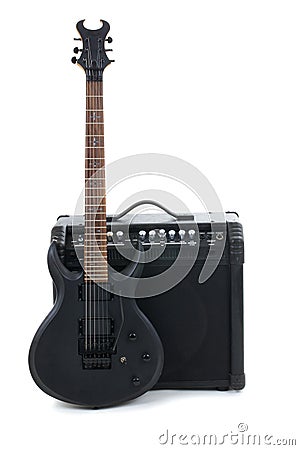 Guitar amplifier and electric-guitar Stock Photo