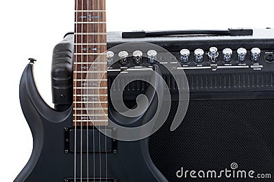 Guitar amplifier and electric-guitar Stock Photo