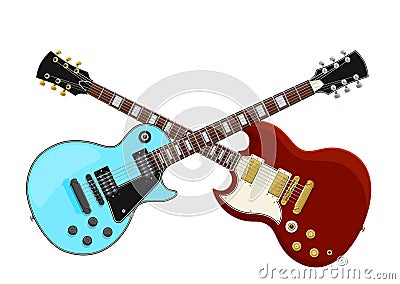 Guitar Battle Concept. Two Electric Guitars Crossed Vector Illustration