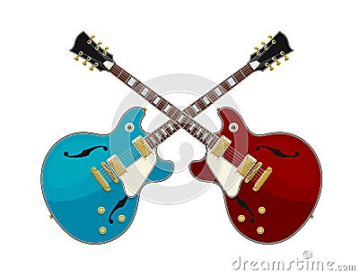Guitar Battle Concept. Two Guitars Crossed Vector Illustration