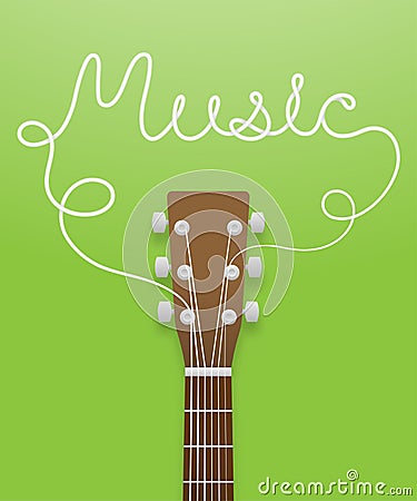 Guitar brown color and music text made from guitar strings Vector Illustration