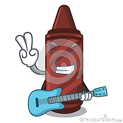 With guitar brown crayon in the cartoon column Vector Illustration