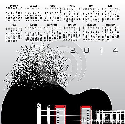 2014 guitar calendar Vector Illustration