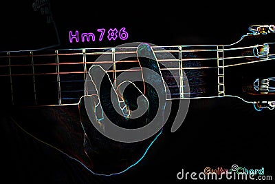 Guitar chord on a dark background Cartoon Illustration