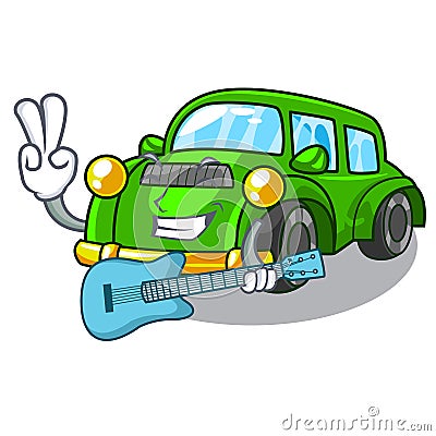 With guitar classic car in the shape mascot Vector Illustration
