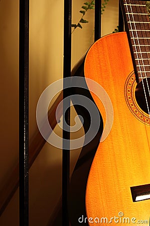 Guitar at downstairs cafe Stock Photo