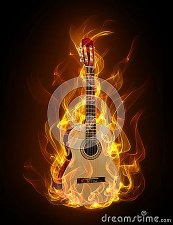 Guitar in fire Stock Photo