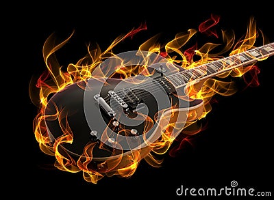 Guitar in fire Stock Photo