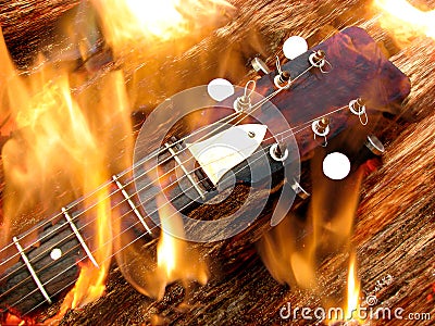 Guitar on Fire Stock Photo