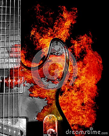 Guitar on fire Stock Photo