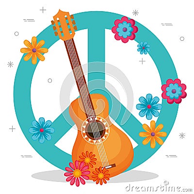 Guitar with flowers hippie culture Vector Illustration