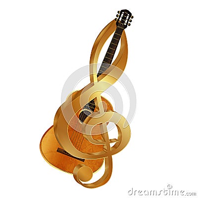 Guitar in a gold treble clef Vector Illustration