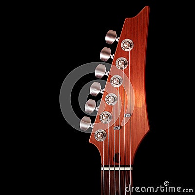 Electric guitar headstock on black Stock Photo