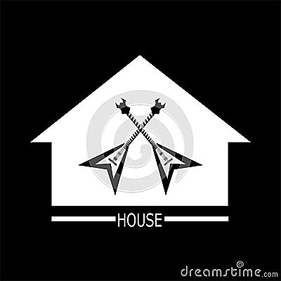 Guitar house logo with cross guitar Vector Illustration