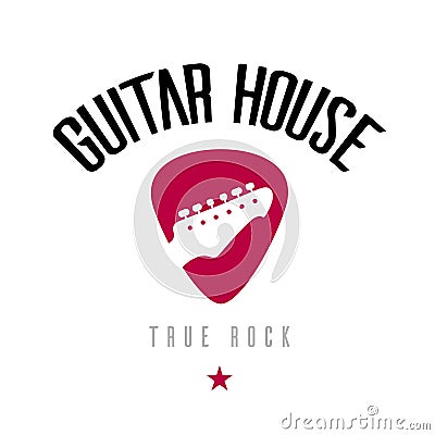 Guitar house logo. Red plectrum Vector Illustration