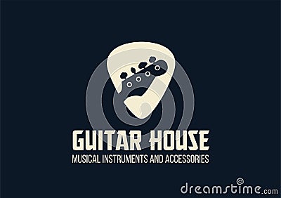 Guitar house outline logo Vector Illustration