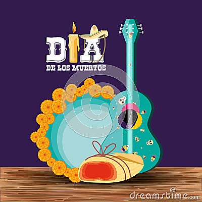 Guitar instrument day of the dead party Vector Illustration