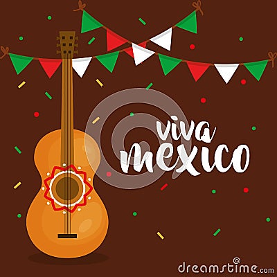 Guitar instrument viva mexico poster Vector Illustration