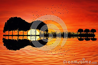 Guitar island sunset Stock Photo