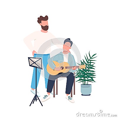 Guitar lesson flat color vector faceless character Vector Illustration