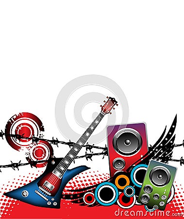 Guitar and loudspeakers Vector Illustration