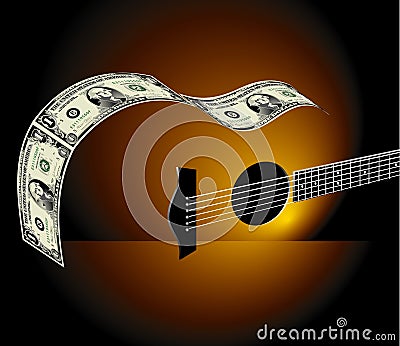 Guitar made of dollar bills Vector Illustration