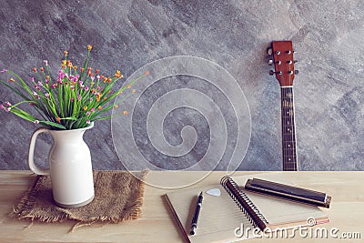 guitar and mouthorgan Stock Photo