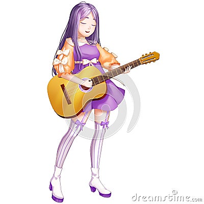 Guitar Music Girl with Anime and Cartoon Style Stock Photo