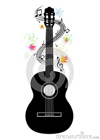 Guitar with music notes Stock Photo