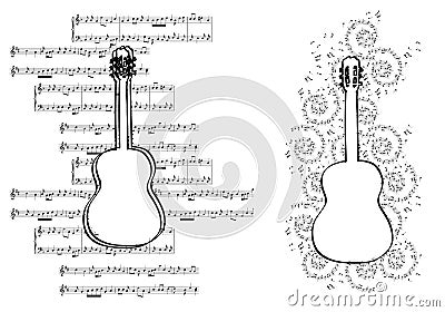 Guitar with music notes - vector design elements Vector Illustration