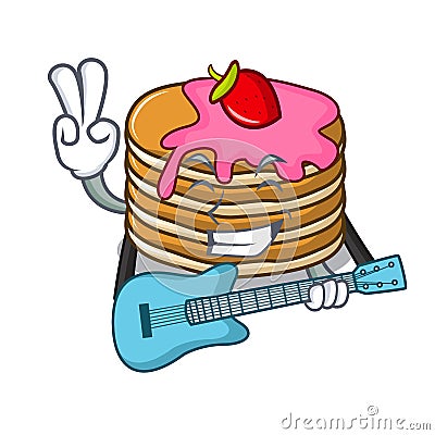 With guitar pancake with strawberry mascot cartoon Vector Illustration