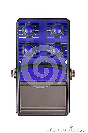 Guitar pedal, blue modulation effect footswitch isolated on white background Stock Photo